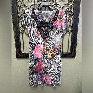 Unity world wear lace vneck multi print mini dress